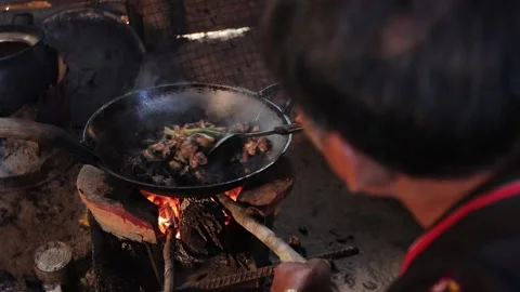 Authentic Hill Tribe Home Kitchen Cooking Traditional Thai Food Stock Footage 338365238