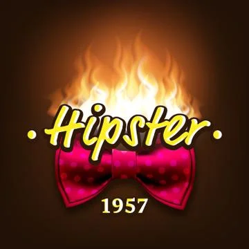 Authentic Hipster Label Vector. Retro Badge. On Fire Bow Tie. Realistic Stock Illustration