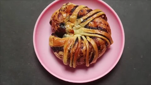 Authentic homemade sweet braided bread with chocolate filling 스톡 동영상 323579675