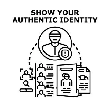 Authentic identity showing and personal data verification Illustrazione stock