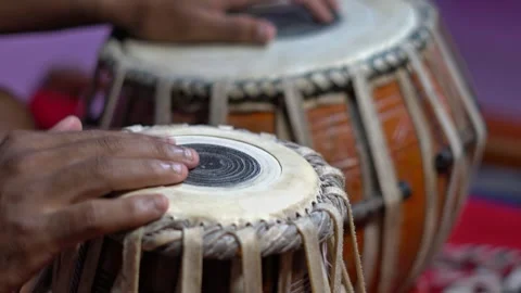 Authentic Indian cultural music performance featuring Tabla drum artist. Stock Footage 331501076