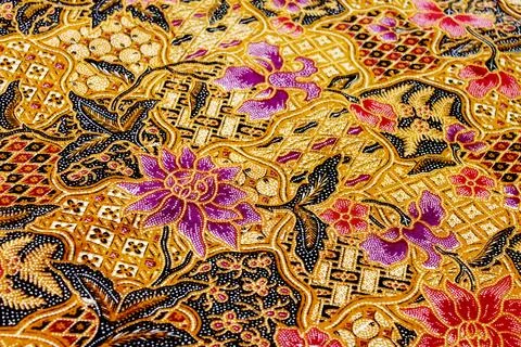 Authentic Indonesian Batik Textile Close Up Stock Photos