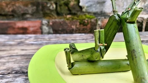 Authentic Indonesian Lemper Snack Wrapped in Organic Banana Leaf Video stock 333755856