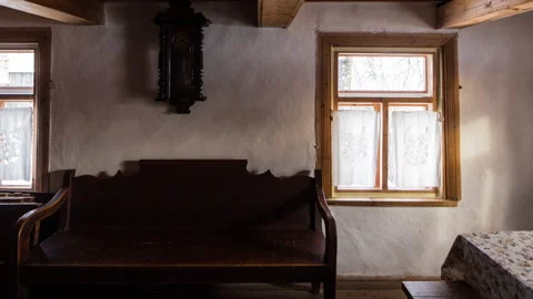 Authentic interior of the Slavic Russian hut timelapse 4K Stock Footage 218750120