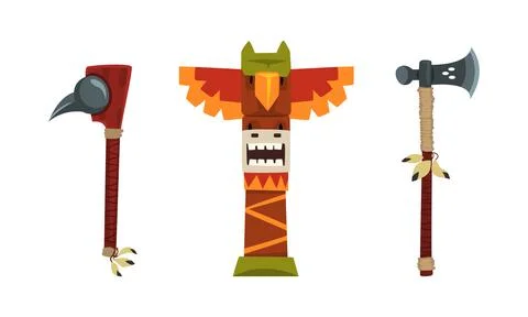 Authentic Items and Tools of Native American Indians Vector Set Stock-Illustration