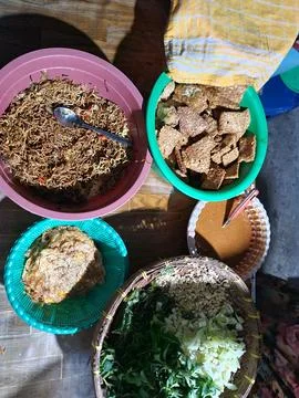 Authentic Javanese Pecel Preparation Top View of Traditional Indonesian Food Stock Photos