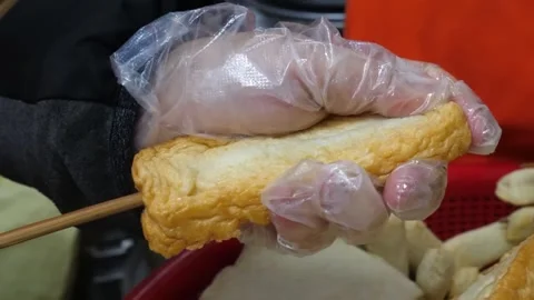 Authentic Korean Street Food Eomuk Fish Cake Skewer Close-up Stock Footage 337374236