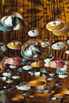 Authentic lamps in oriental style from patterned bowls Foto stock