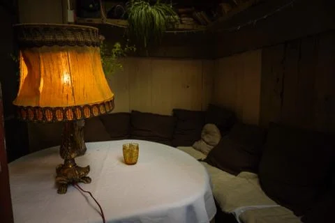 Authentic lampshade on table Stock Photos