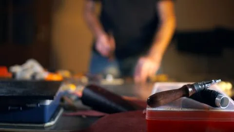 Authentic leatherworking concept Stock Photos