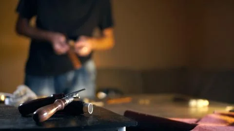 Authentic leatherworking concept Stock Photos