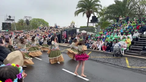 Authentic Madeira Flower Parade Experience With Ambient Sound (Part 9) Video stock 334870433