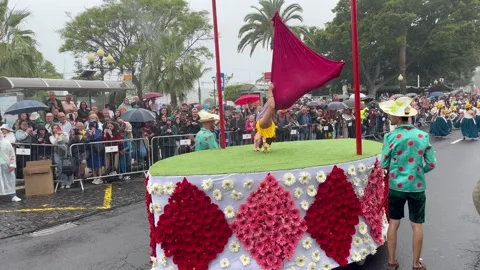 Authentic Madeira Flower Parade Experience With Ambient Sound (Part 48) Video stock 334871243