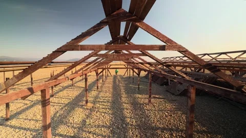 Authentic Male Runner Sprinting Toward Camera Through Symmetrical Wooden St.. 스톡 동영상 330856981