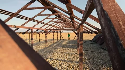 Authentic Man Approaching And Passing Under Camera Framed By Blurred Wooden.. 스톡 동영상 330857360