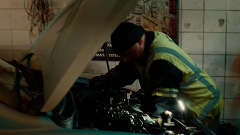 Authentic Mechanic Workshop Tool Wall and Workbench Detail Stock Photos