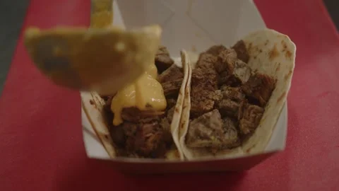 Authentic Mexican beef tacos prepared with sauce, close-up Video stock 246237458