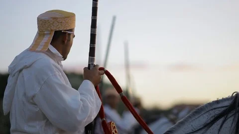 Authentic Moroccan show, decorative Knight on a horse wedding Concept Stock Footage 81373057
