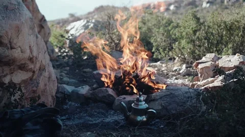 Authentic Moroccan Tea Experience During a Hike in Tafraoute, Feb 27,2025 Stock Footage 304032658