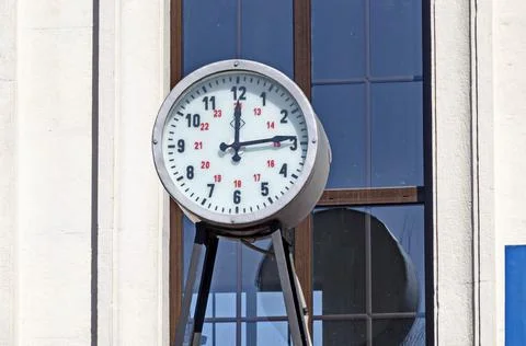Authentic old clock above the main entrance of the  Poduyane railway station Stock Photos