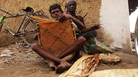 Authentic old man villagers working with bamboo sticks in india  Stock Footage 55718152