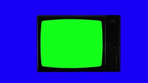 Authentic old TV turning on Green Screen over blue Background. Stock Footage 150129439
