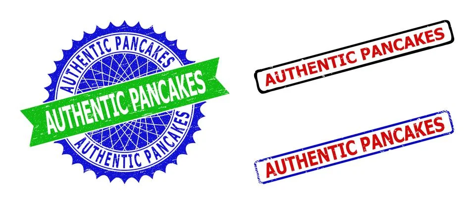 AUTHENTIC PANCAKES Rosette and Rectangle Bicolor Stamps with Corroded Surfaces Stockillustratie