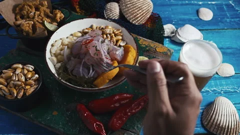 Authentic Peruvian Ceviche Vídeo Stock 344985978