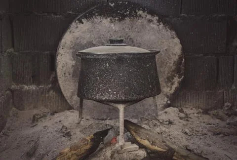 Authentic pot on fire. Stock Photos