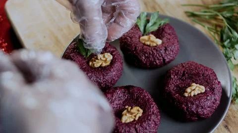 Authentic premium food angle: capturing walnut and beet texture Stock Photos