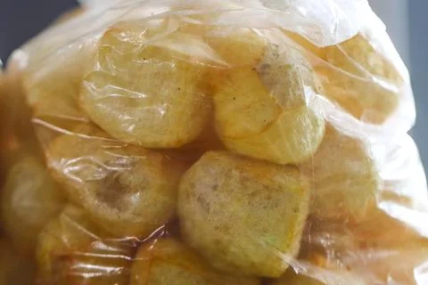 Authentic Raw Cattle Skin Crackers or Krecek in Plastic Packaging, Uncooked.. Stock Photos