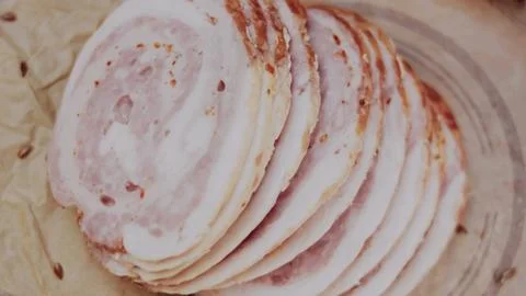 Authentic recipe demonstration: layering ham and cheese on bread Stock Photos