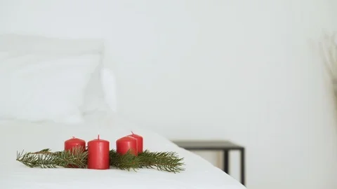 Authentic room with red candles over the bed. Stock Footage 102654677