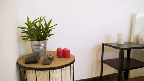 Authentic room with undone bed and every day itens on the table. Stock Footage 102657395