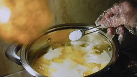 Authentic savory arrangement: boiling potatoes until tender Stock Footage 342195937