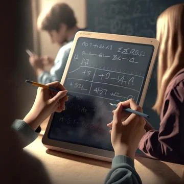 Authentic scenes of university students solving math equations on digital Stock Illustration