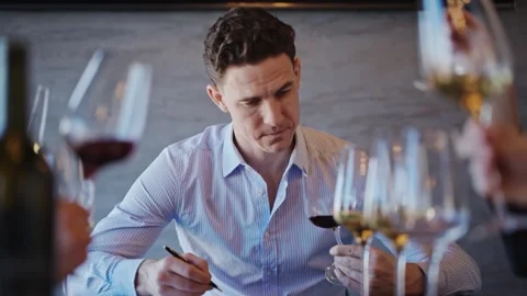Authentic shot of a handsome, elegantly dressed man tasting and tasting red wine Stock Footage 242011044