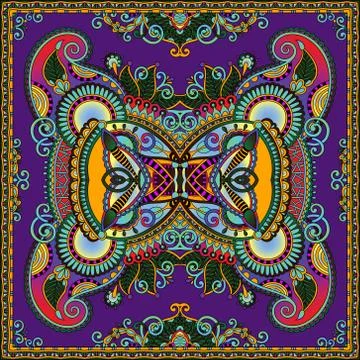 Authentic silk neck scarf or kerchief square pattern design in u Stock Illustration