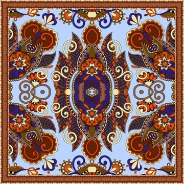 Authentic silk neck scarf or kerchief square pattern design in u 스톡 일러스트