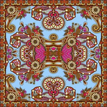 Authentic silk neck scarf or kerchief square pattern design in u Stock Illustration