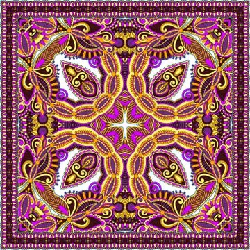 Authentic silk neck scarf or kerchief square pattern design in u Stock Illustration