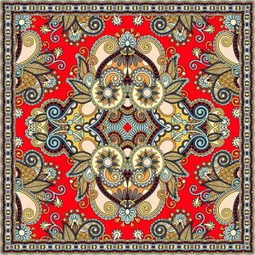 Authentic silk neck scarf or kerchief square pattern design in u Stock Illustration
