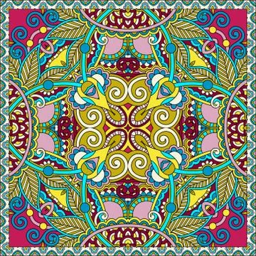 Authentic silk neck scarf or kerchief square pattern design in u Stock Illustration