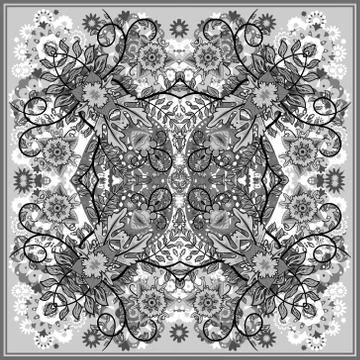 Authentic silk neck scarf or kerchief square pattern design in eastern style for Stock Illustration