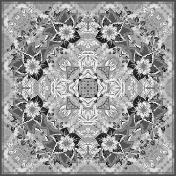 Authentic silk neck scarf or kerchief square pattern design in eastern style for Stock Illustration