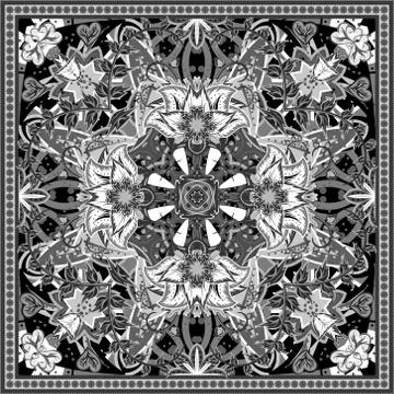 Authentic silk neck scarf or kerchief square pattern design in eastern style for Illustrazione stock
