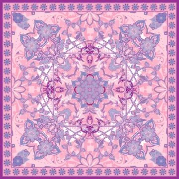 Authentic silk neck scarf or kerchief square pattern design in eastern style for Stock Illustration