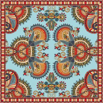 Authentic silk neck scarf or kerchief square pattern design in u Stock Illustration