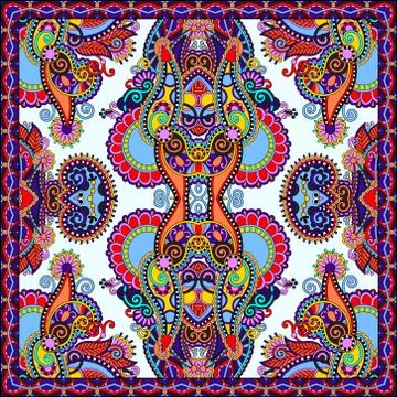 Authentic silk neck scarf or kerchief square pattern design in u Stock Illustration