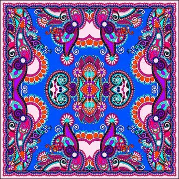 Authentic silk neck scarf or kerchief square pattern design in u Stock Illustration
